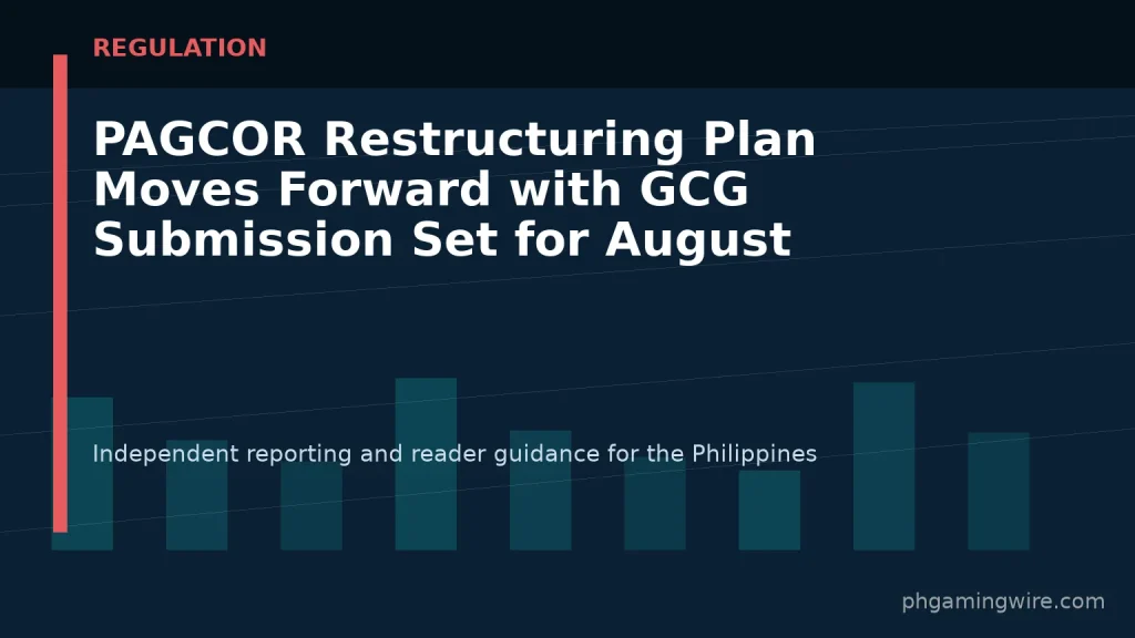 PAGCOR Restructuring Plan Moves Forward with GCG Submission Set for August — PH Gaming Wire editorial graphic