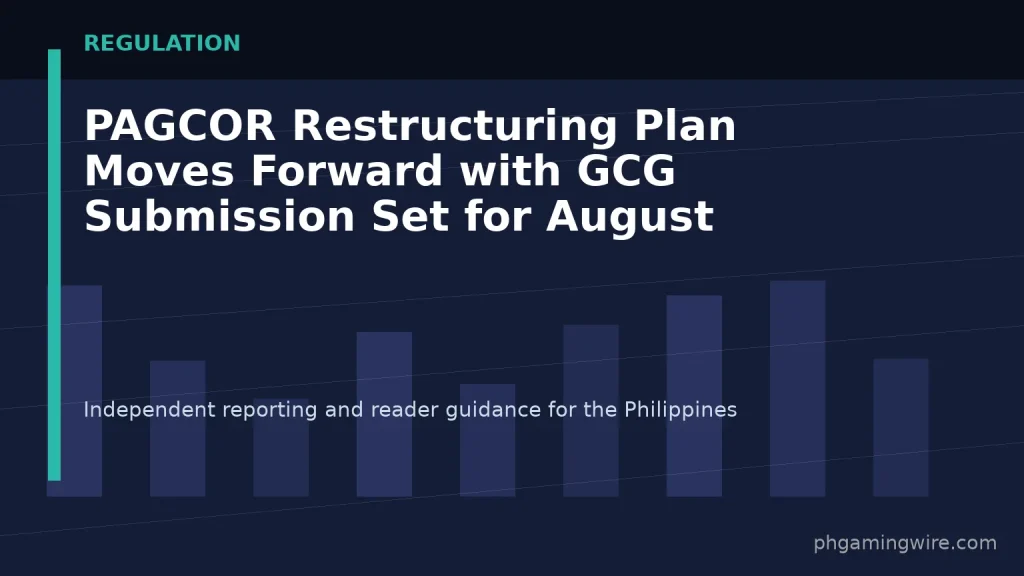 PAGCOR Restructuring Plan Moves Forward with GCG Submission Set for August — PH Gaming Wire editorial graphic