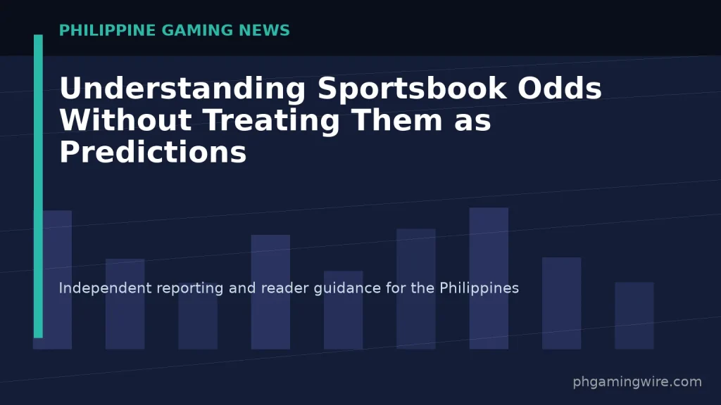 Understanding Sportsbook Odds Without Treating Them as Predictions — PH Gaming Wire editorial graphic