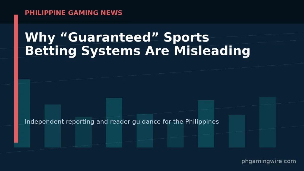 Why “Guaranteed” Sports Betting Systems Are Misleading — PH Gaming Wire editorial graphic