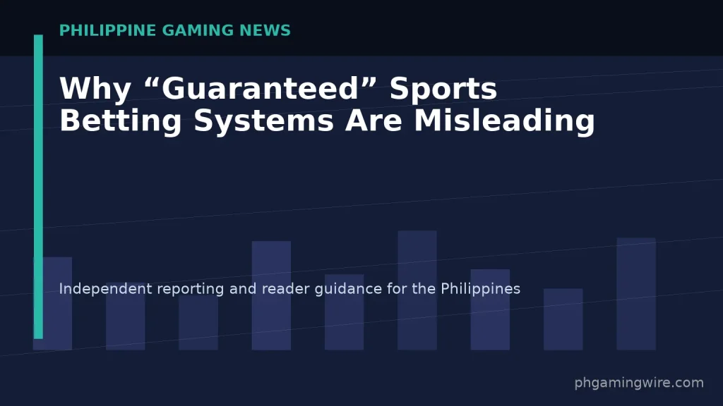 Why “Guaranteed” Sports Betting Systems Are Misleading — PH Gaming Wire editorial graphic