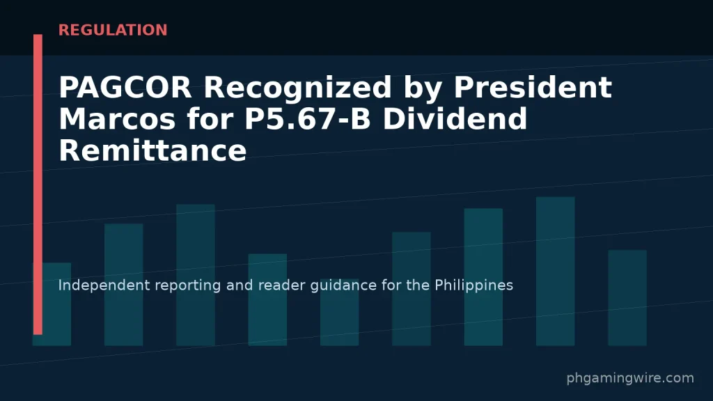 PAGCOR Recognized by President Marcos for P5.67-B Dividend Remittance — PH Gaming Wire editorial graphic