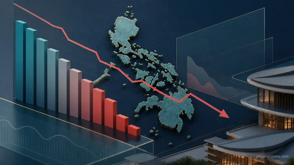 Editorial data illustration of the Philippines with a declining market trend