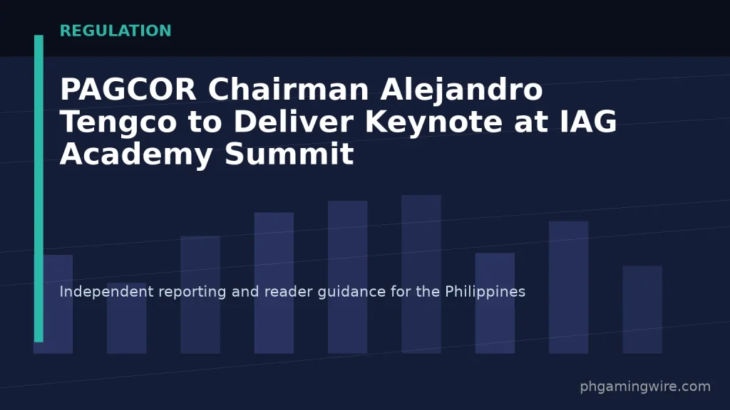 PAGCOR Chairman Alejandro Tengco to Deliver Keynote at IAG Academy Summit — PH Gaming Wire editorial graphic