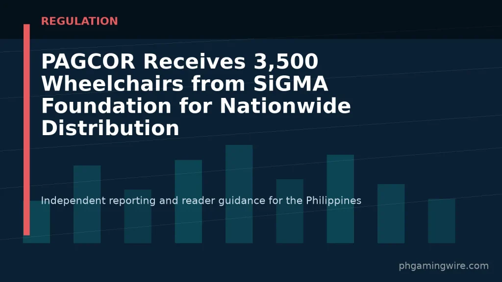 PAGCOR Receives 3,500 Wheelchairs from SiGMA Foundation for Nationwide Distribution — PH Gaming Wire editorial graphic