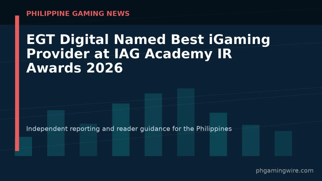 EGT Digital Named Best iGaming Provider at IAG Academy IR Awards 2026 — PH Gaming Wire editorial graphic