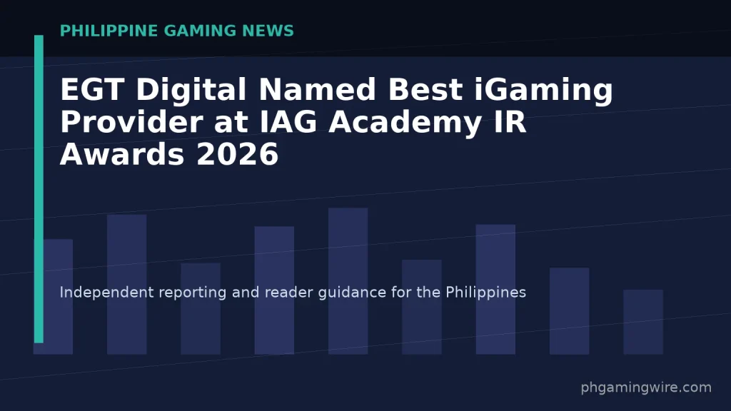 EGT Digital Named Best iGaming Provider at IAG Academy IR Awards 2026 — PH Gaming Wire editorial graphic