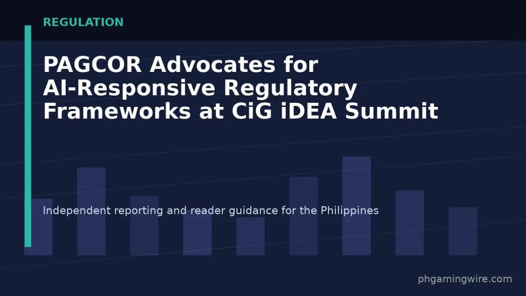 PAGCOR Advocates for AI-Responsive Regulatory Frameworks at CiG iDEA Summit — PH Gaming Wire editorial graphic