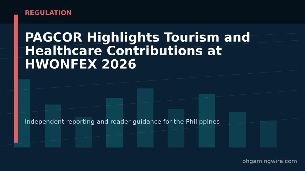 PAGCOR Highlights Tourism and Healthcare Contributions at HWONFEX 2026 — PH Gaming Wire editorial graphic