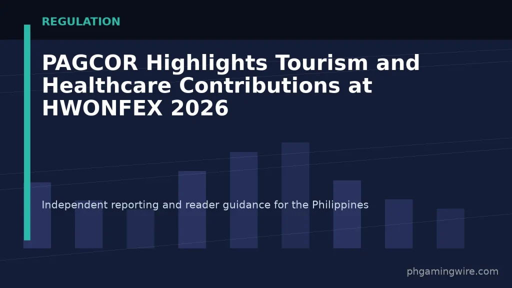 PAGCOR Highlights Tourism and Healthcare Contributions at HWONFEX 2026 — PH Gaming Wire editorial graphic